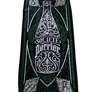 Vintage Societe Perrier Green Black Bath Beach Towel Bottle Made USA 30” By 66”